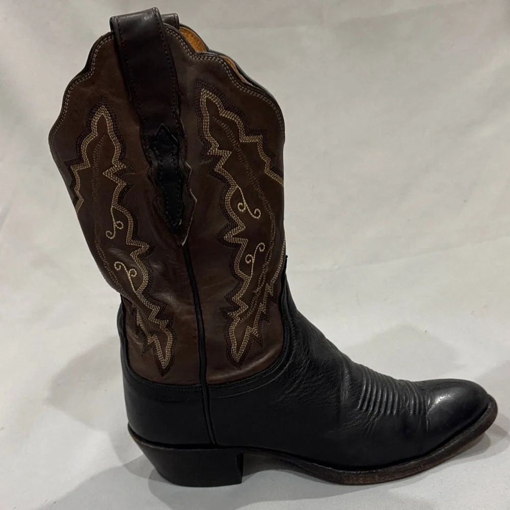 Lucchese 2000 Series M-8C / W-10 Black Brown Leather Western Cowboy Boots - Picture 6 of 8